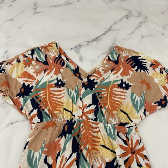Roxy Womens Floral Midi Dress Size M Orange Blue Tropical Sheath Cover Up - Picture 2 of 9